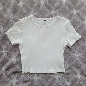 Uniqlo Ribbed Cropped T-Shirt (XS) - White